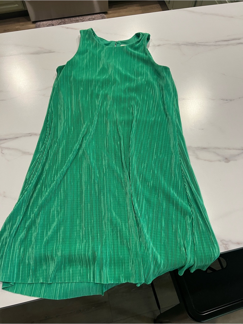 Green Pleated Swing Dress - Sleeveless Dress